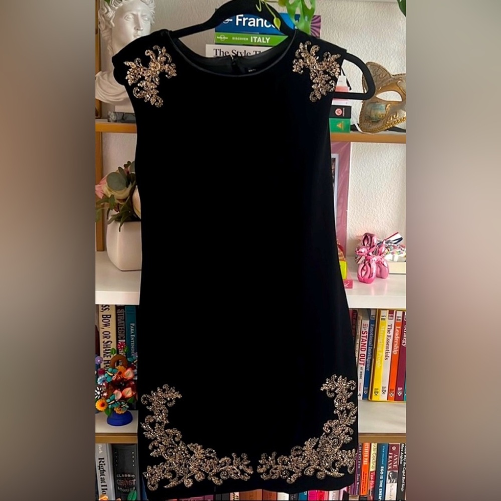 Elegant Black Dress with Gold Embroidery